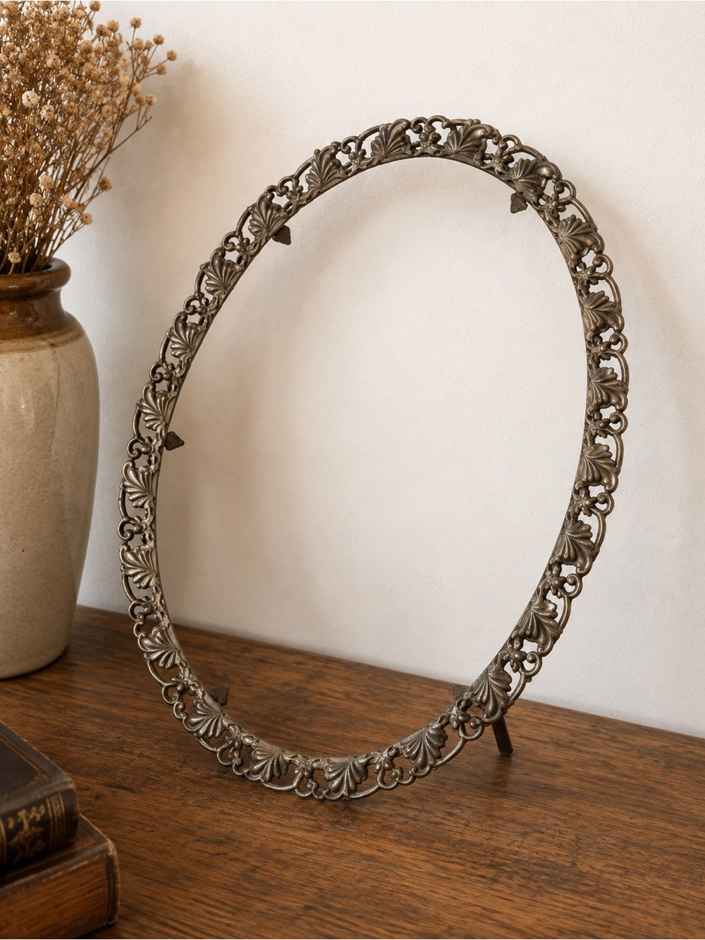 Vintage Silver Ornamental Oval Vanity Frame